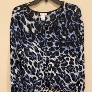 Cache Longsleeve Blue & Black Top. Size Medium.